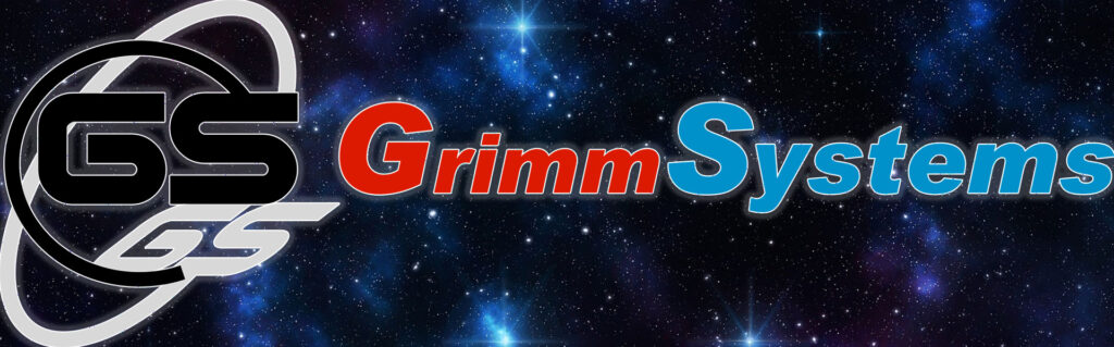 GrimmSystems Logo mit Weltall Hintergrund